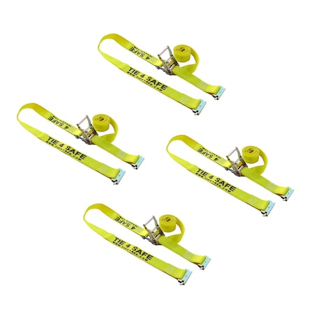 Tie 4 Safe 2 x 12' E Track Ratchet Straps w/ E Clips, WLL- 1,000 lbs., PK4 RT06-12M23Y-4